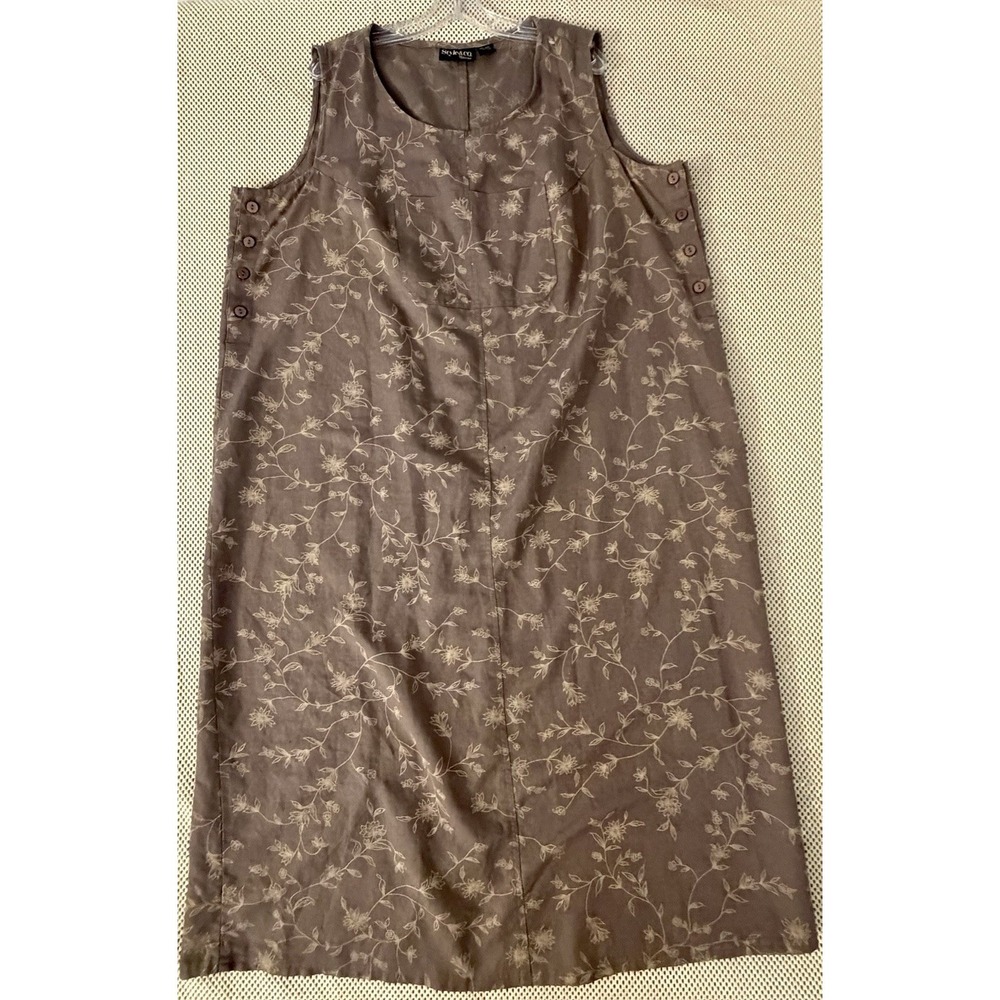 Style & Co Linen Blend Dress Sz 24W Sleeveless Bib Maxi Overall Shift A Line Tan